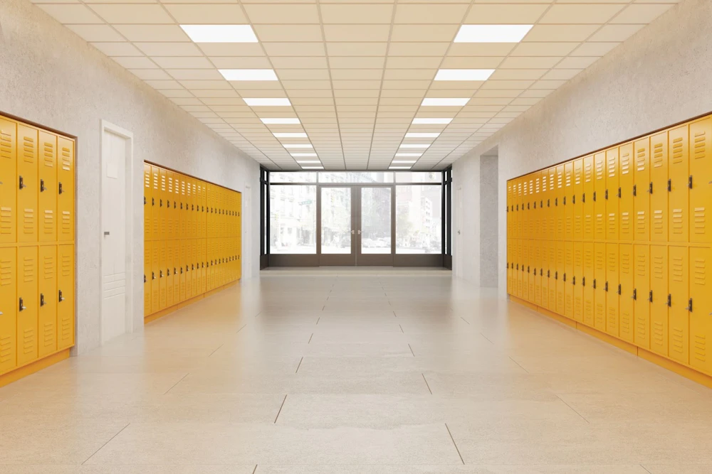 Hallway inside private school with clean floors. Keeping Private School Floors Clean, Safe, and Appealing all Winter Long